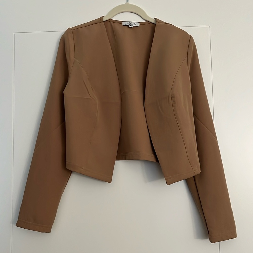 Khaki Collarless Open Front Blazer
